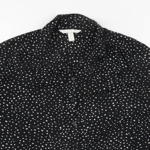 H&M Womens Black Geometric Polyester Basic Button-Up Size S Collared