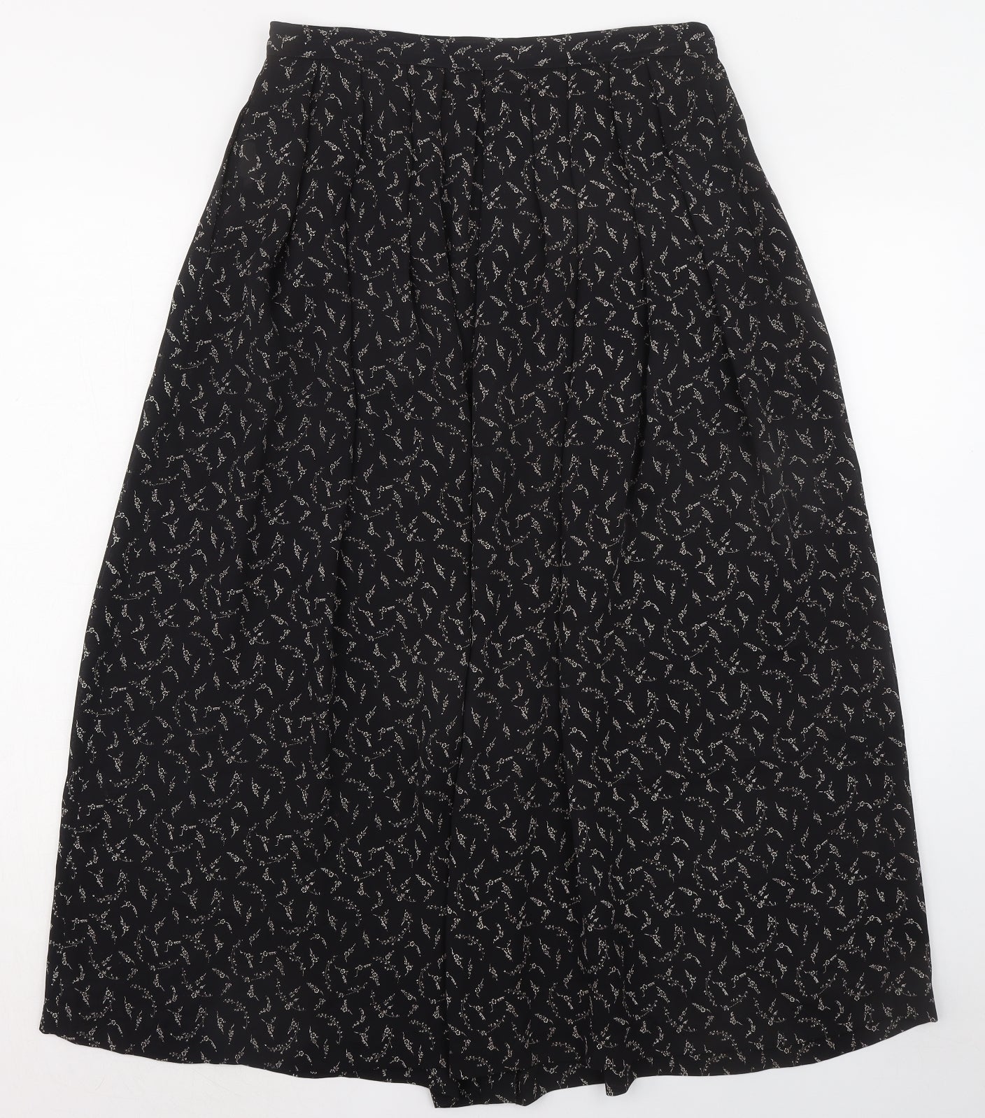 Liz Claiborne Womens Black Geometric Polyester A-Line Skirt Size 14 Button