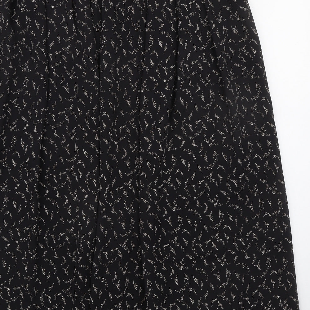 Liz Claiborne Womens Black Geometric Polyester A-Line Skirt Size 14 Button