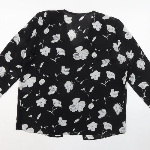 Bella Moda Womens Black Floral Polyester Basic Blouse Size 18 V-Neck