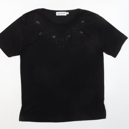 Affections Womens Black Polyester Basic T-Shirt Size L Round Neck - Size L-XL