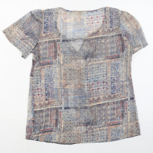 Indigo Womens Multicoloured Geometric Polyester Basic Blouse Size 14 V-Neck