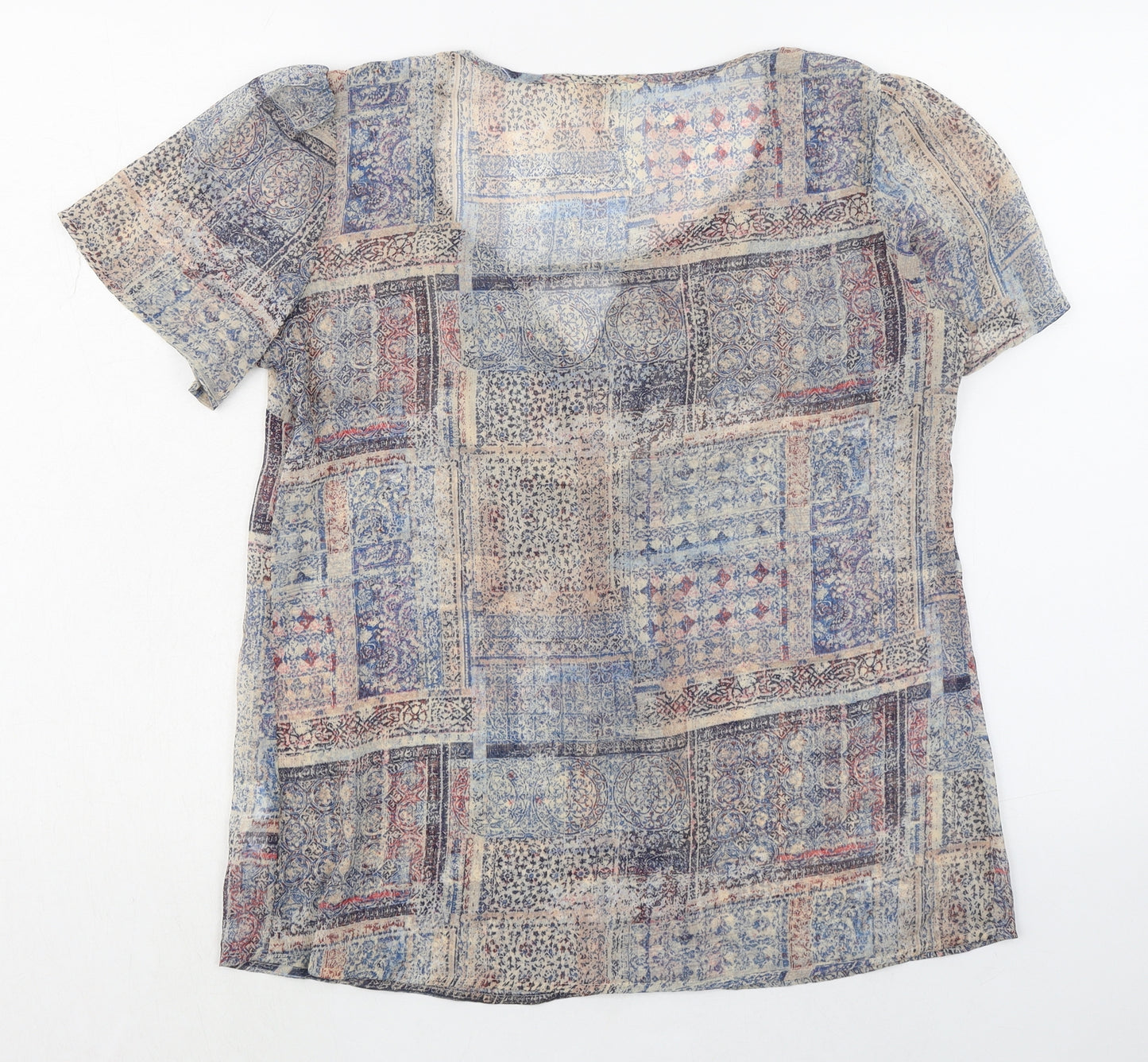 Indigo Womens Multicoloured Geometric Polyester Basic Blouse Size 14 V-Neck