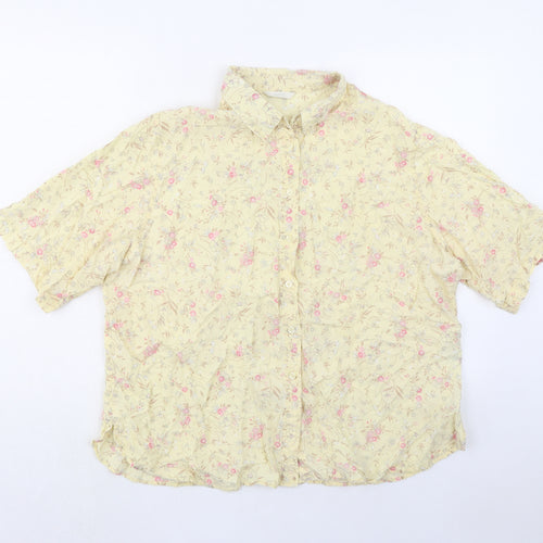 Marks and Spencer Womens Yellow Floral Lyocell Basic Button-Up Size 22 Collared