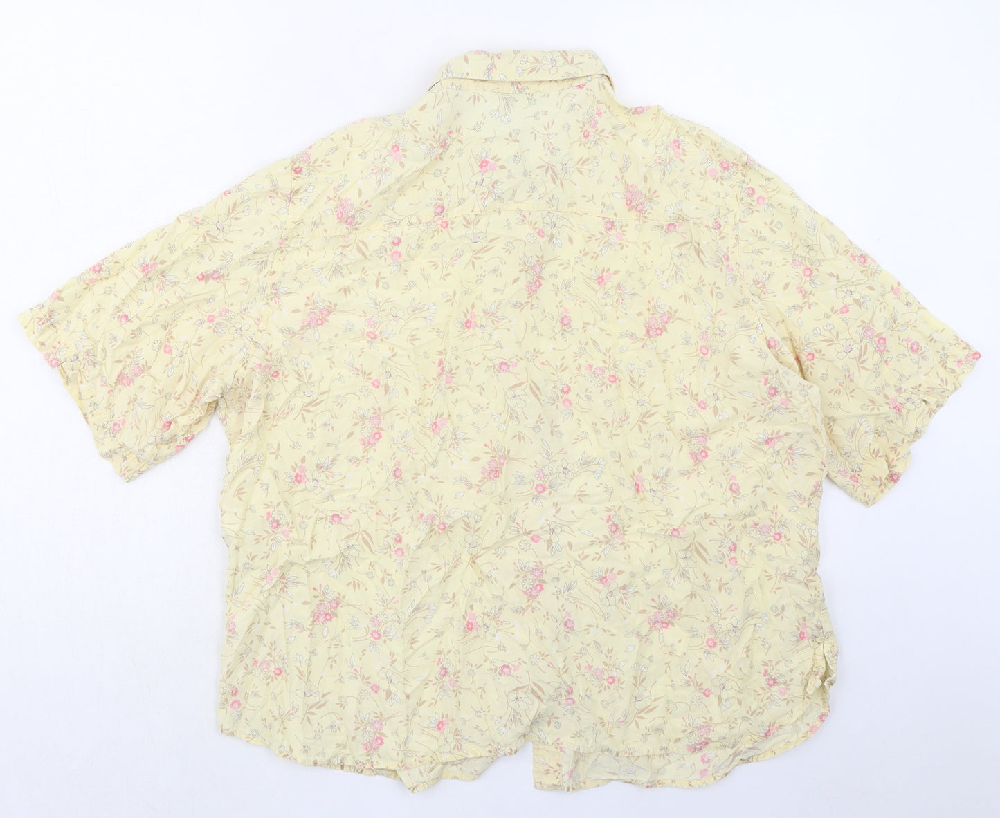 Marks and Spencer Womens Yellow Floral Lyocell Basic Button-Up Size 22 Collared