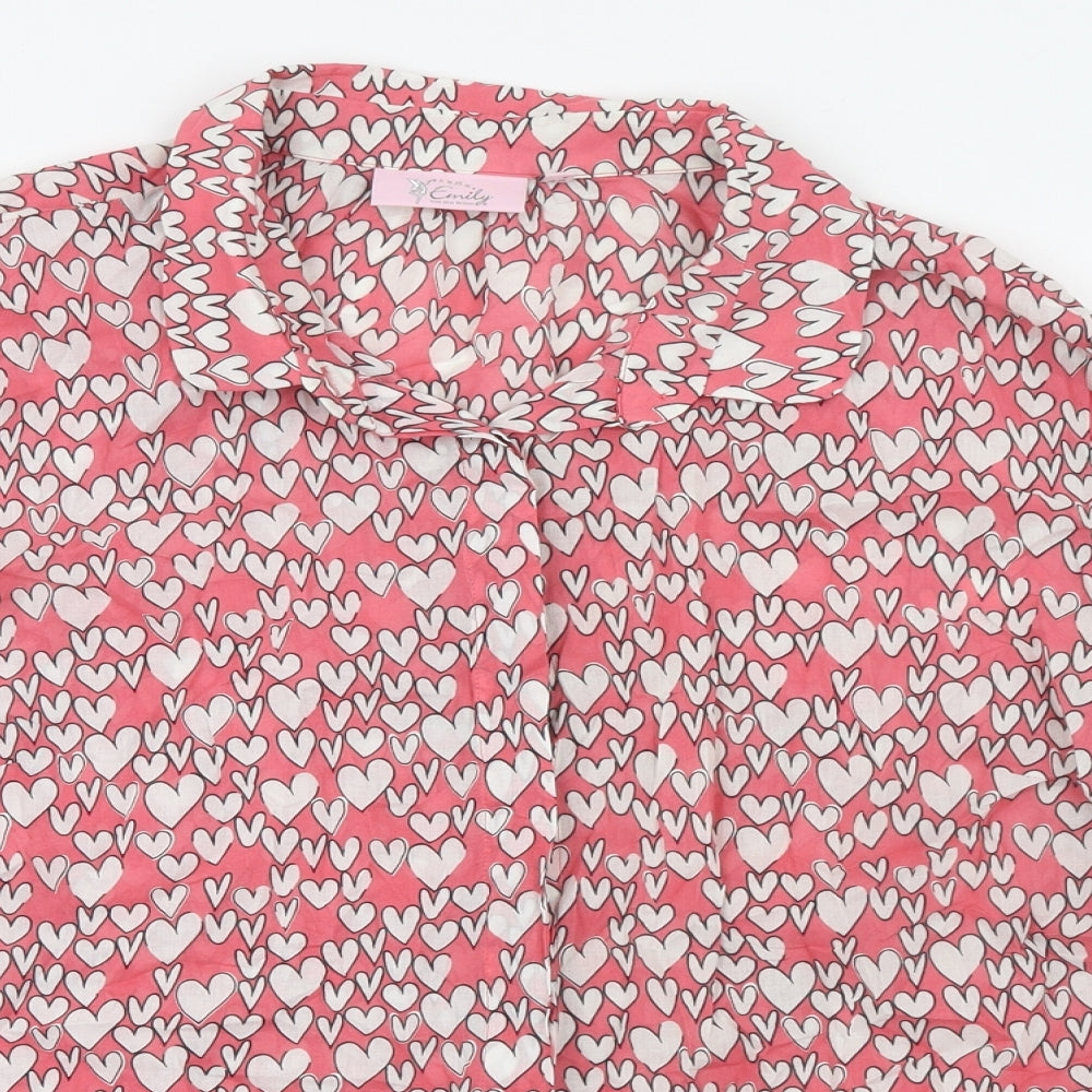 Emily Womens Pink Geometric 100% Cotton Basic Button-Up Size 20 Collared - Heart Pattern