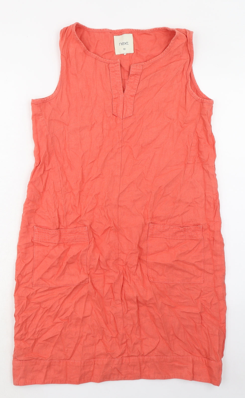 NEXT Womens Orange Linen A-Line Size 12 V-Neck Pullover