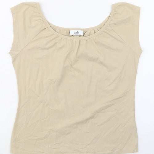 Wallis Womens Beige Cotton Basic T-Shirt Size 14 Round Neck
