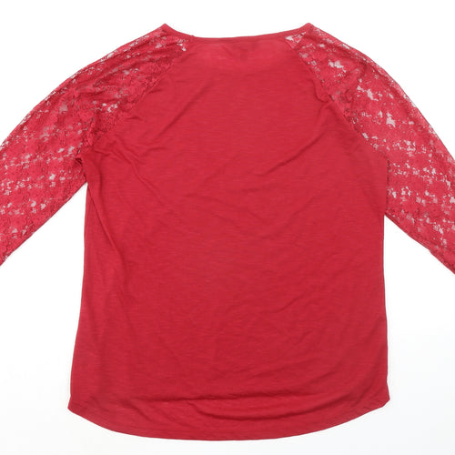 Simply Be Womens Red Polyester Basic T-Shirt Size 18 Round Neck - Lace Sleeve