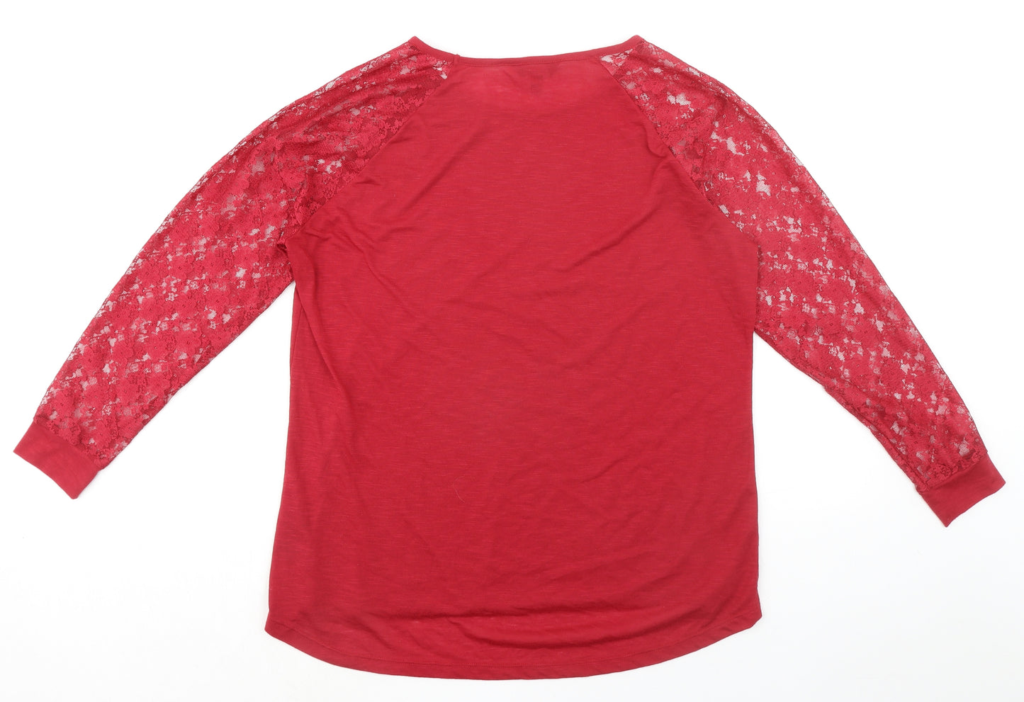 Simply Be Womens Red Polyester Basic T-Shirt Size 18 Round Neck - Lace Sleeve