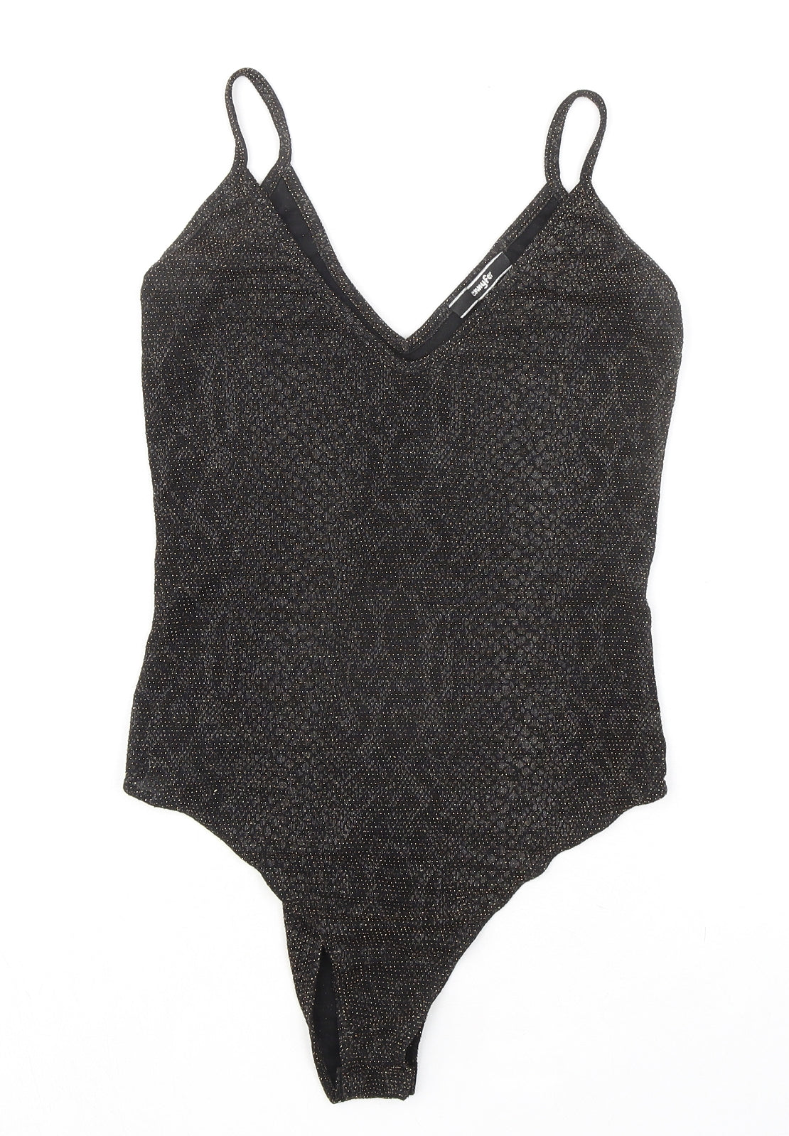 Jennyfer Womens Black Animal Print Polyester Bodysuit One-Piece Size M Snap - Snakeskin pattern