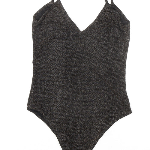Jennyfer Womens Black Animal Print Polyester Bodysuit One-Piece Size M Snap - Snakeskin pattern