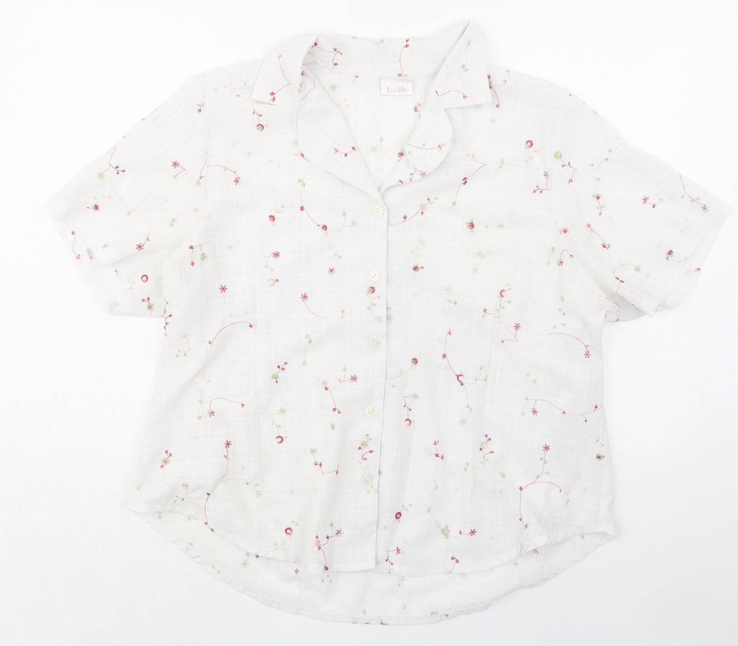 Deau Ville Womens White Floral Polyester Basic Button-Up Size 22 Collared
