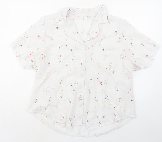 Deau Ville Womens White Floral Polyester Basic Button-Up Size 22 Collared