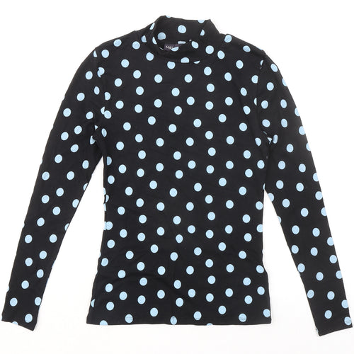 Marks and Spencer Womens Black Polka Dot Polyester Basic T-Shirt Size 6 Mock Neck