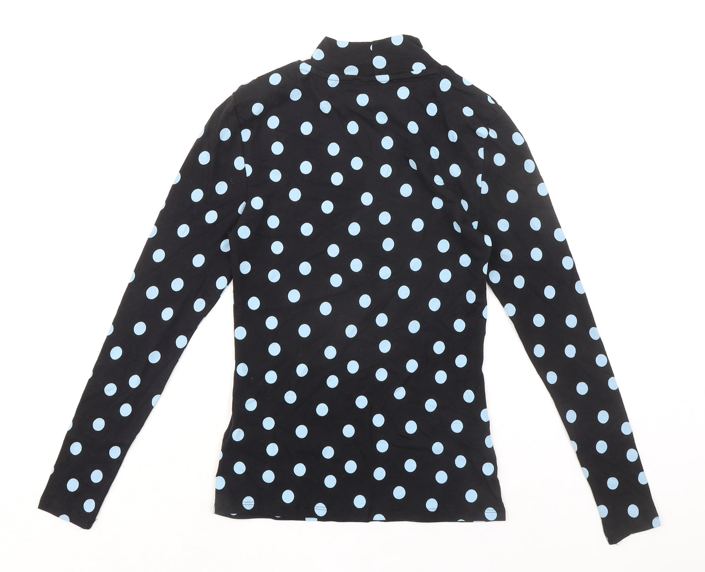 Marks and Spencer Womens Black Polka Dot Polyester Basic T-Shirt Size 6 Mock Neck