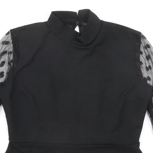 Boohoo Womens Black Polka Dot Polyester Bodysuit One-Piece Size 12 Snap