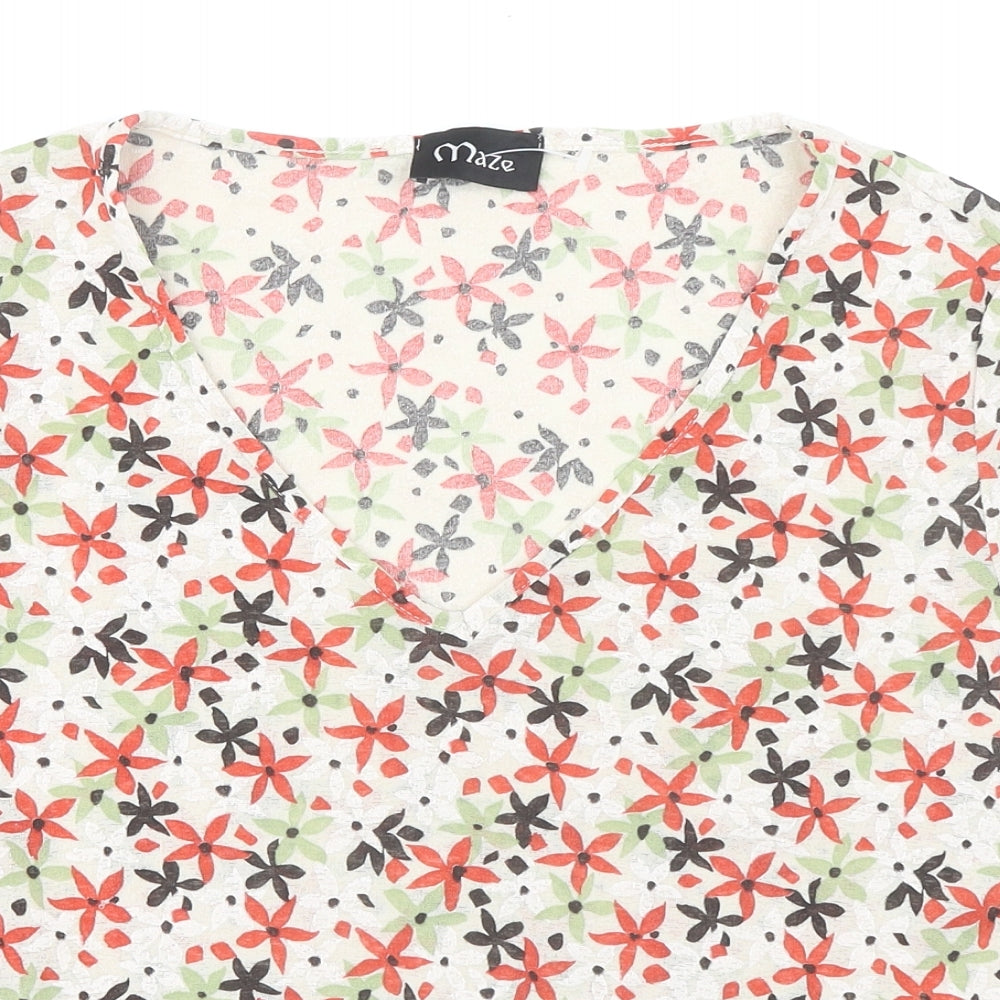 Maze Womens Multicoloured Floral Polyester Basic T-Shirt Size 18 V-Neck