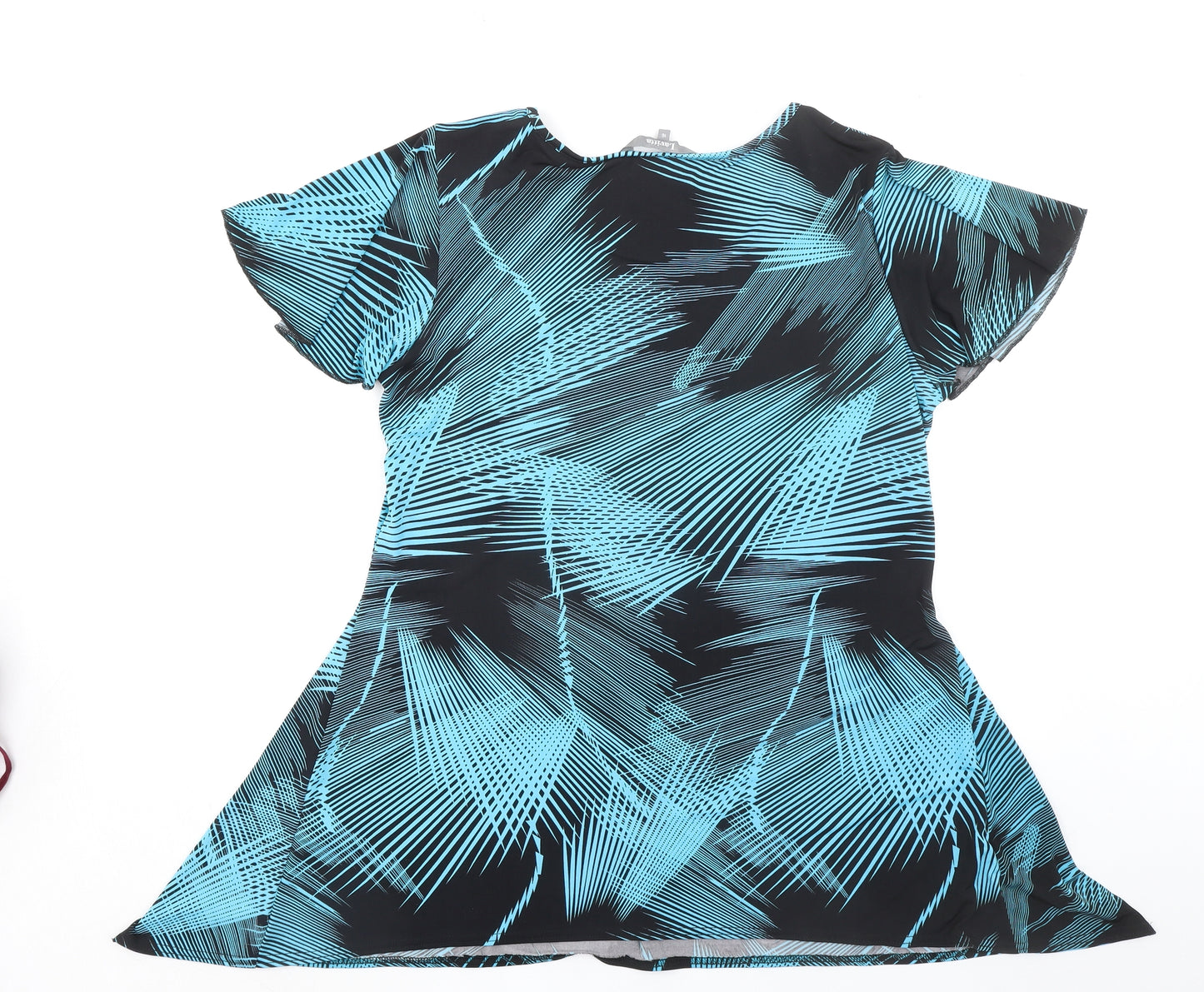 Lavitta Womens Blue Geometric Polyester Basic Blouse Size 16 Round Neck
