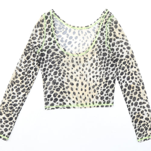 ASOS Womens Beige Animal Print Polyester Basic T-Shirt Size 8 Boat Neck