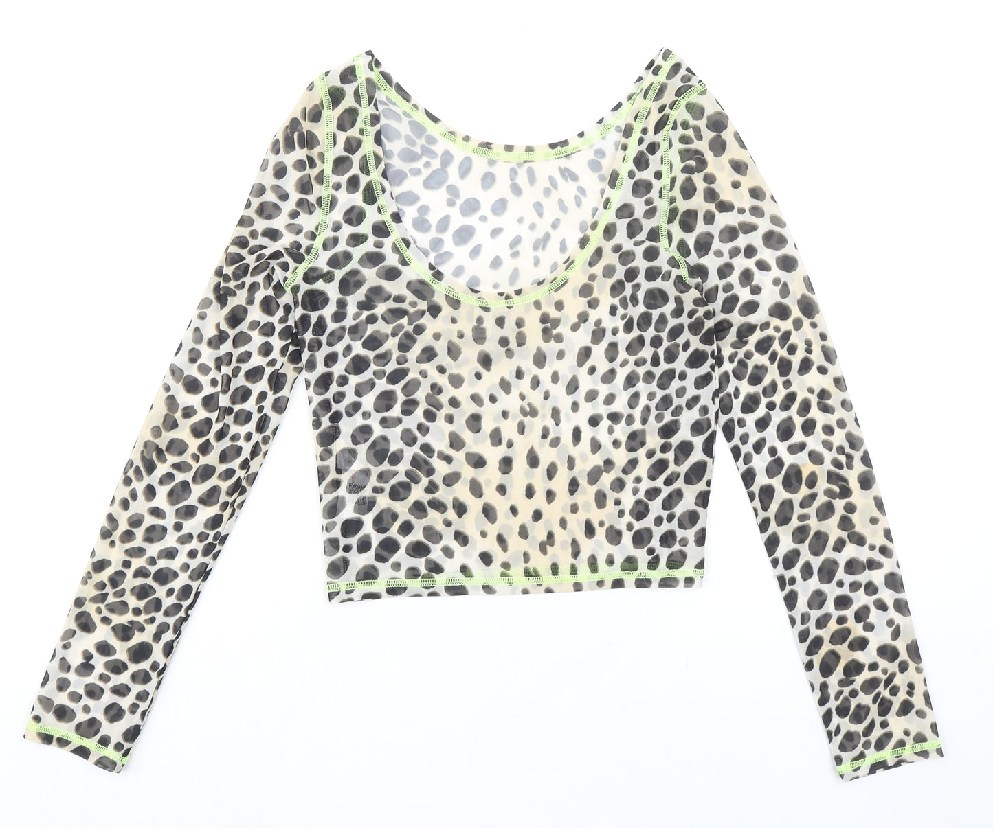 ASOS Womens Beige Animal Print Polyester Basic T-Shirt Size 8 Boat Neck