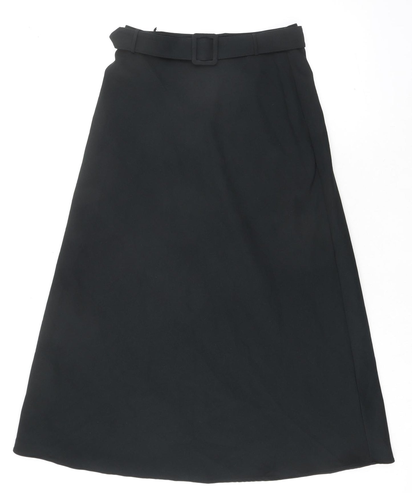 Marks and Spencer Womens Black Polyester A-Line Skirt Size 8 Zip - Belt included