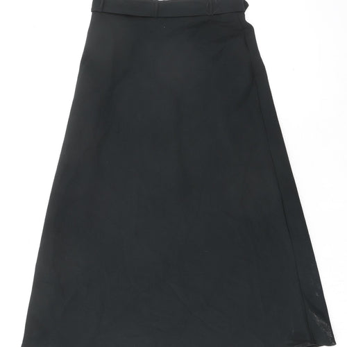 Marks and Spencer Womens Black Polyester A-Line Skirt Size 8 Zip - Belt included