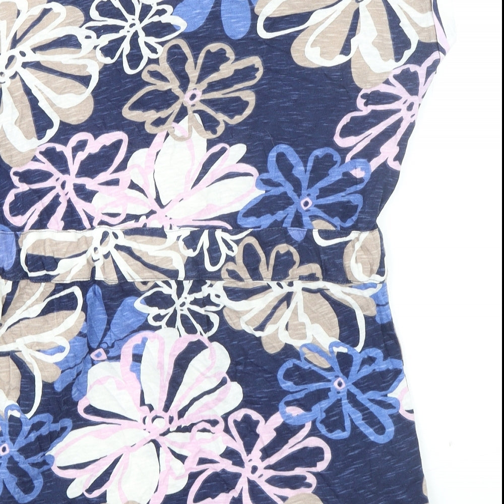 NEXT Womens Blue Floral 100% Cotton T-Shirt Dress Size 12 Round Neck Button