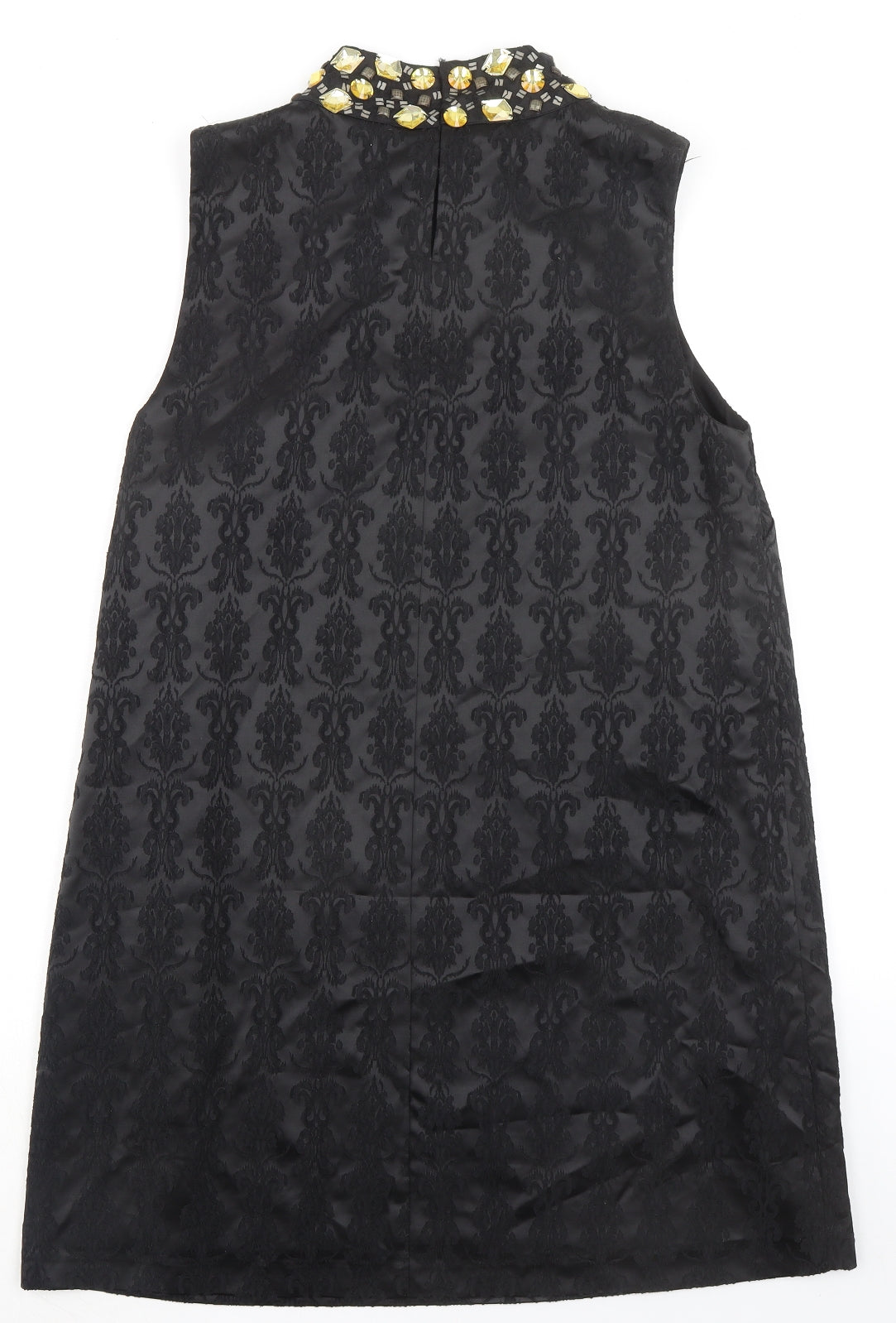NEXT Womens Black Geometric Polyester A-Line Size 16 Mock Neck Zip