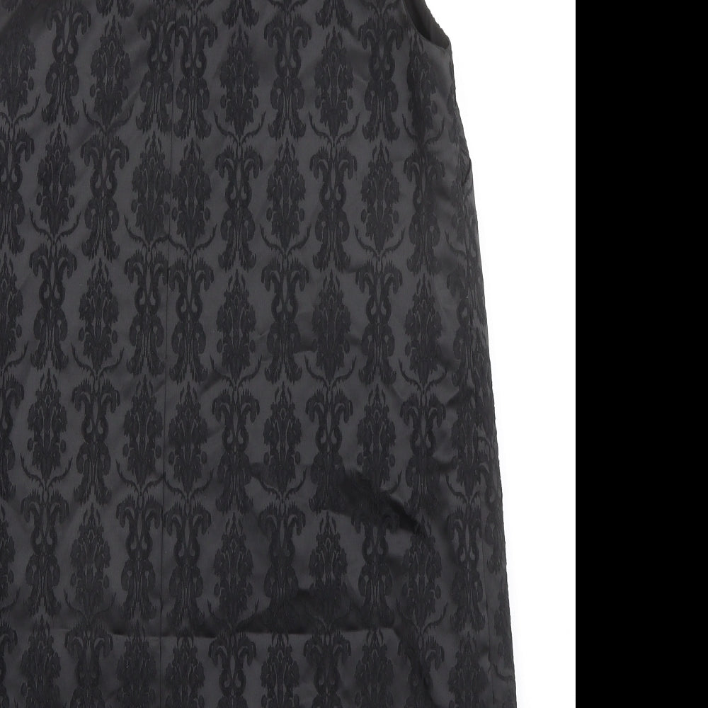 NEXT Womens Black Geometric Polyester A-Line Size 16 Mock Neck Zip