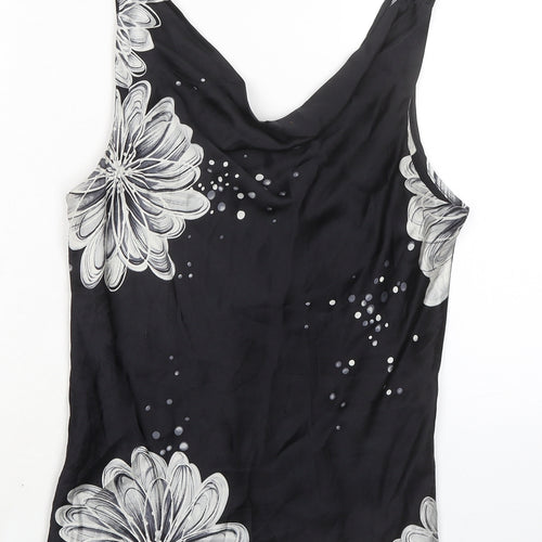 Michel Ambers Womens Black Floral Polyester Basic Tank Size 14 Cowl Neck