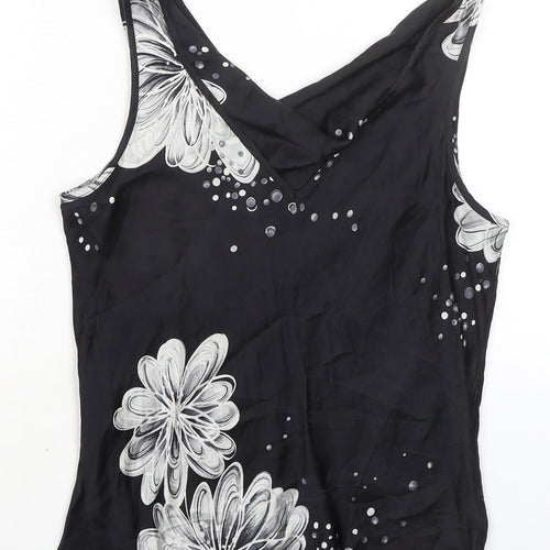 Michel Ambers Womens Black Floral Polyester Basic Tank Size 14 Cowl Neck