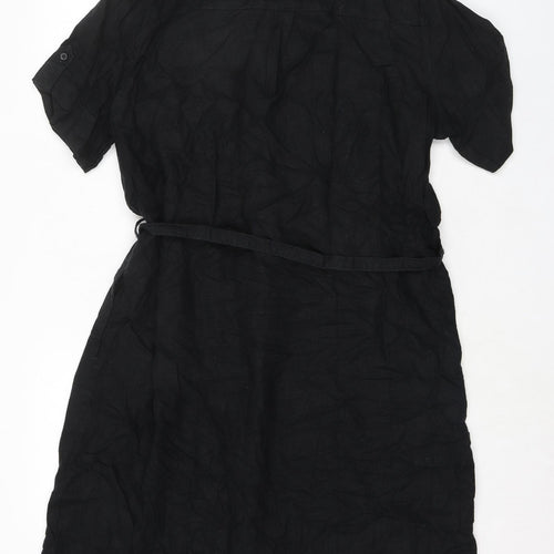 NEXT Womens Black Linen Shirt Dress Size 16 Collared Button