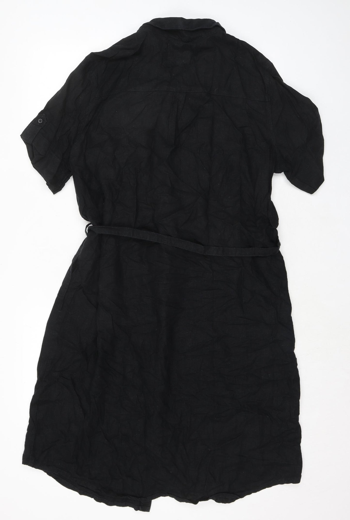 NEXT Womens Black Linen Shirt Dress Size 16 Collared Button
