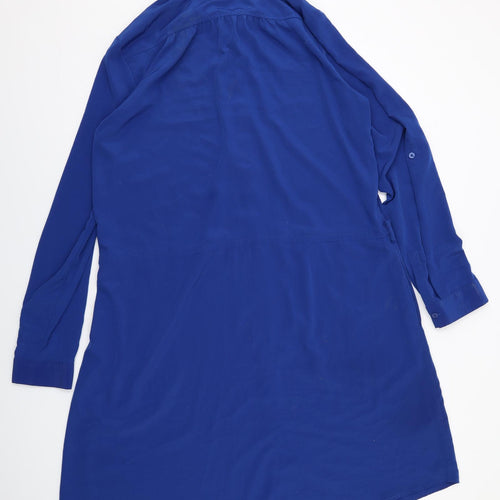 Long Tall Sally Womens Blue Polyester Shirt Dress Size 18 Collared Button