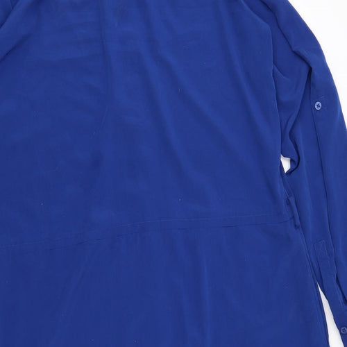 Long Tall Sally Womens Blue Polyester Shirt Dress Size 18 Collared Button