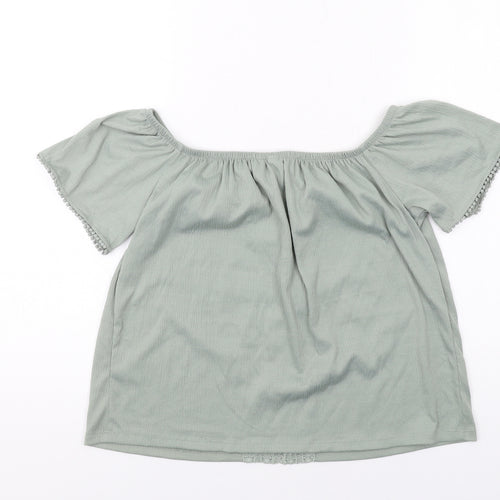 H&M Womens Green Polyester Basic Blouse Size M Boat Neck - Crochet Detail