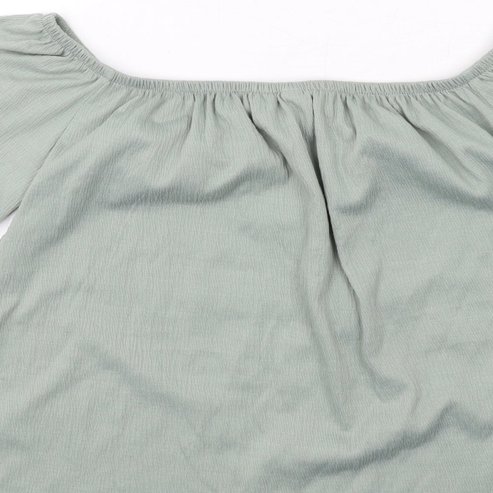 H&M Womens Green Polyester Basic Blouse Size M Boat Neck - Crochet Detail