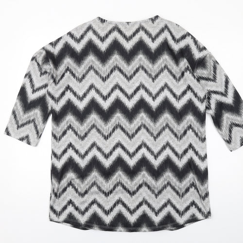 Principles Womens Grey Geometric Polyester Basic Blouse Size 12 Round Neck