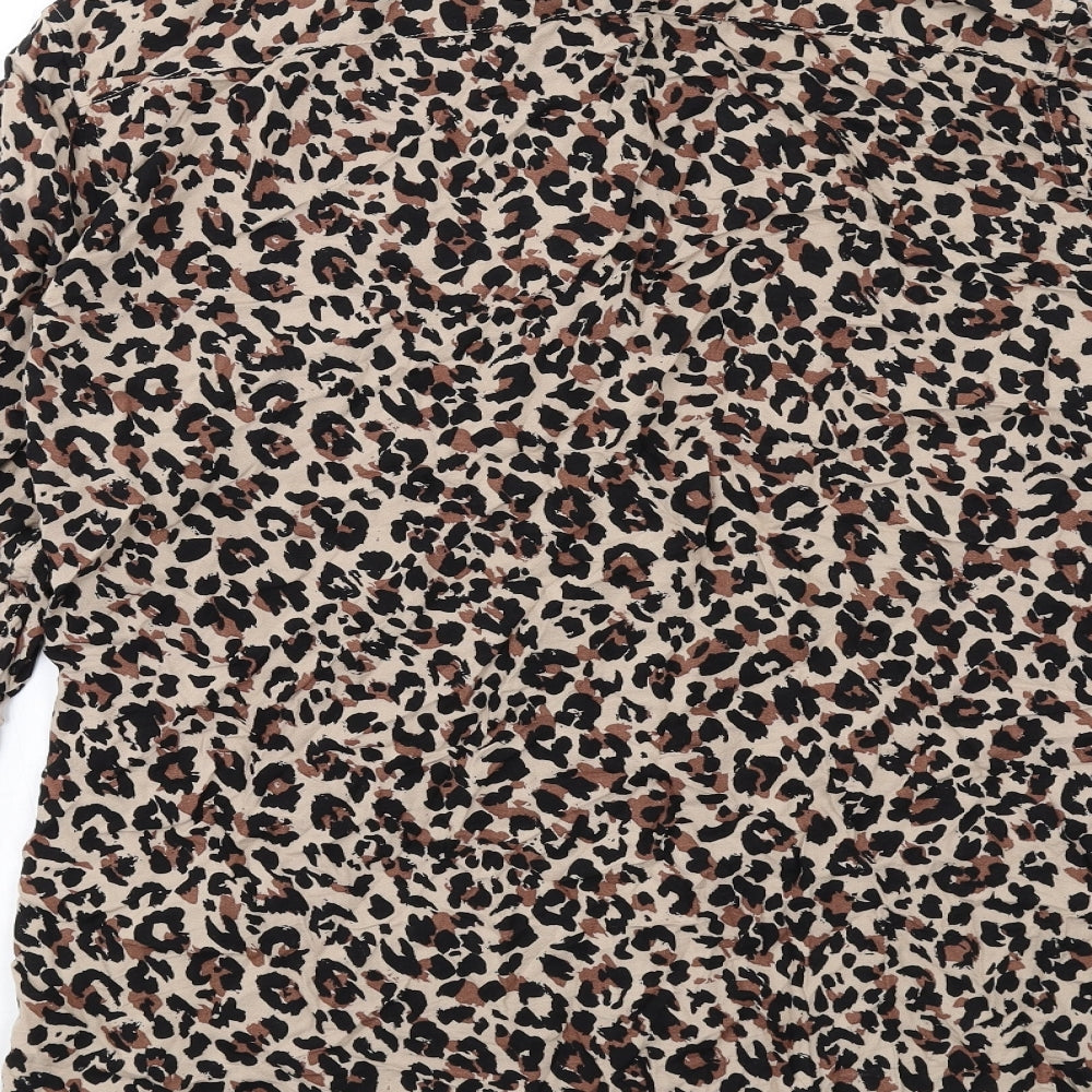 H&M Womens Brown Animal Print Viscose Basic Button-Up Size M Collared - Leopard Print