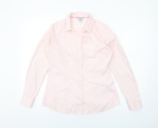 H&M Womens Pink Striped Polyester Basic Button-Up Size 10 Collared