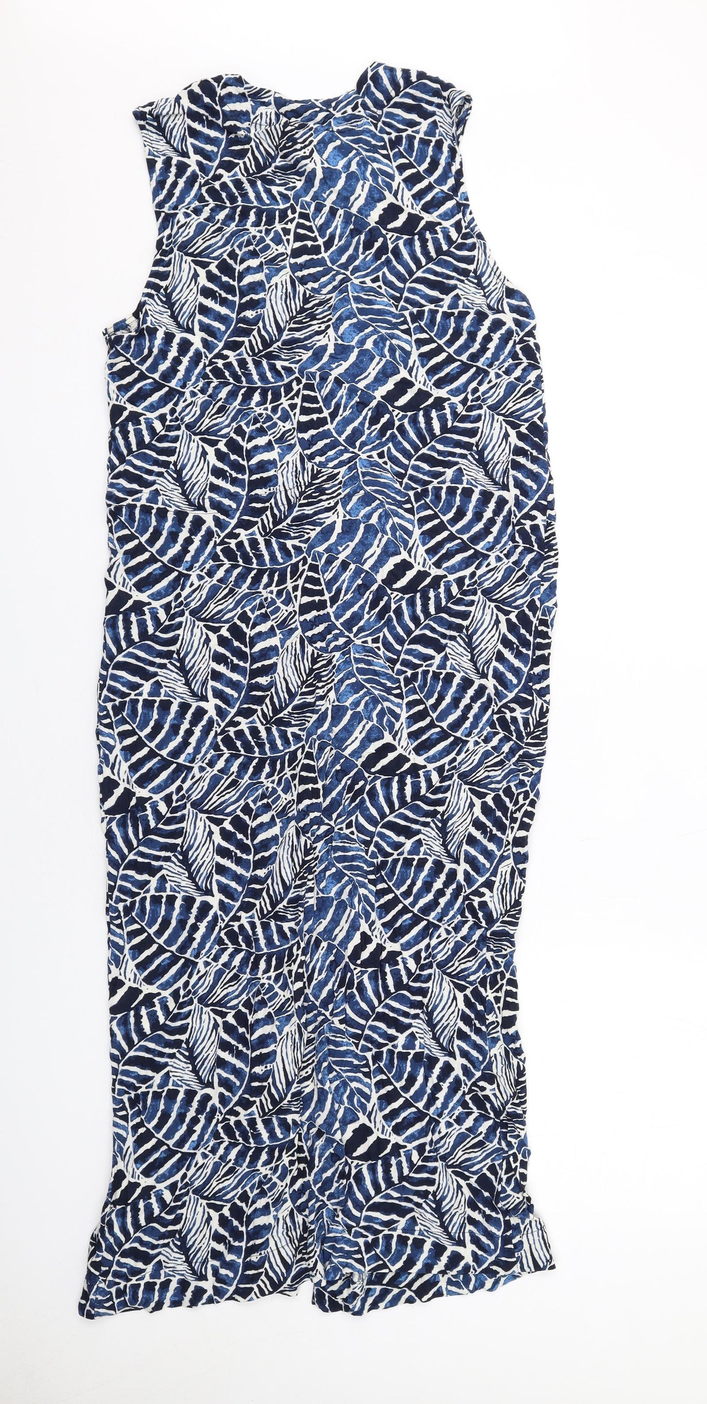 H&M Womens Blue Geometric Viscose A-Line Size 10 V-Neck Pullover