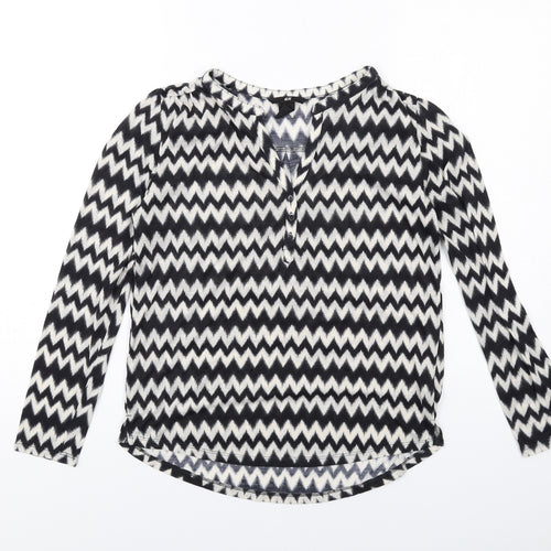 H&M Womens Black Geometric Polyester Basic Blouse Size XS V-Neck