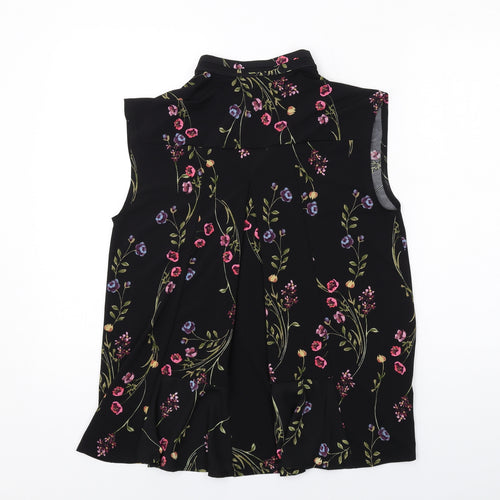 NEXT Womens Black Floral Polyester Basic Blouse Size 10 V-Neck