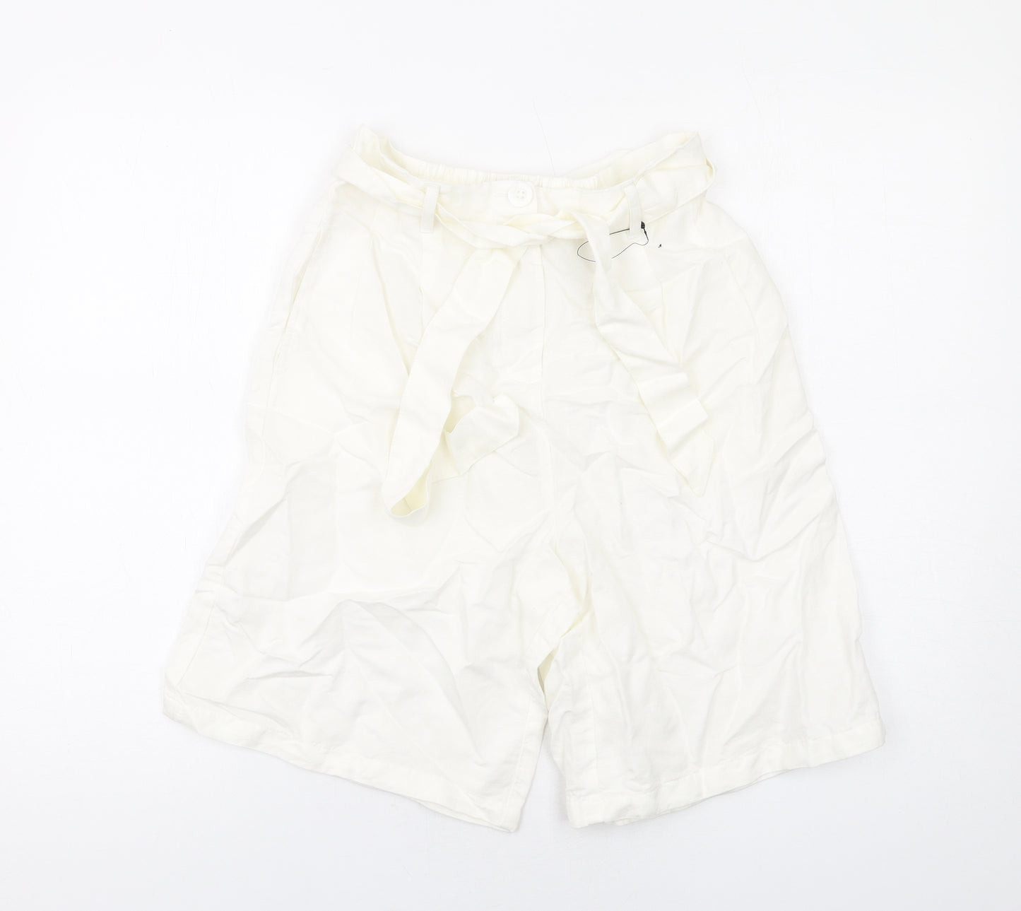 Marks and Spencer Womens Ivory Linen Paperbag Shorts Size 8 L11 in Regular Zip