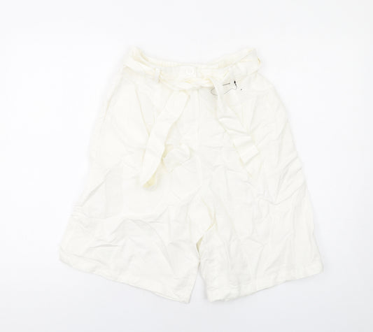 Marks and Spencer Womens Ivory Linen Paperbag Shorts Size 8 L11 in Regular Zip