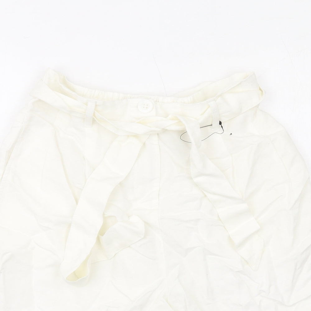 Marks and Spencer Womens Ivory Linen Paperbag Shorts Size 8 L11 in Regular Zip