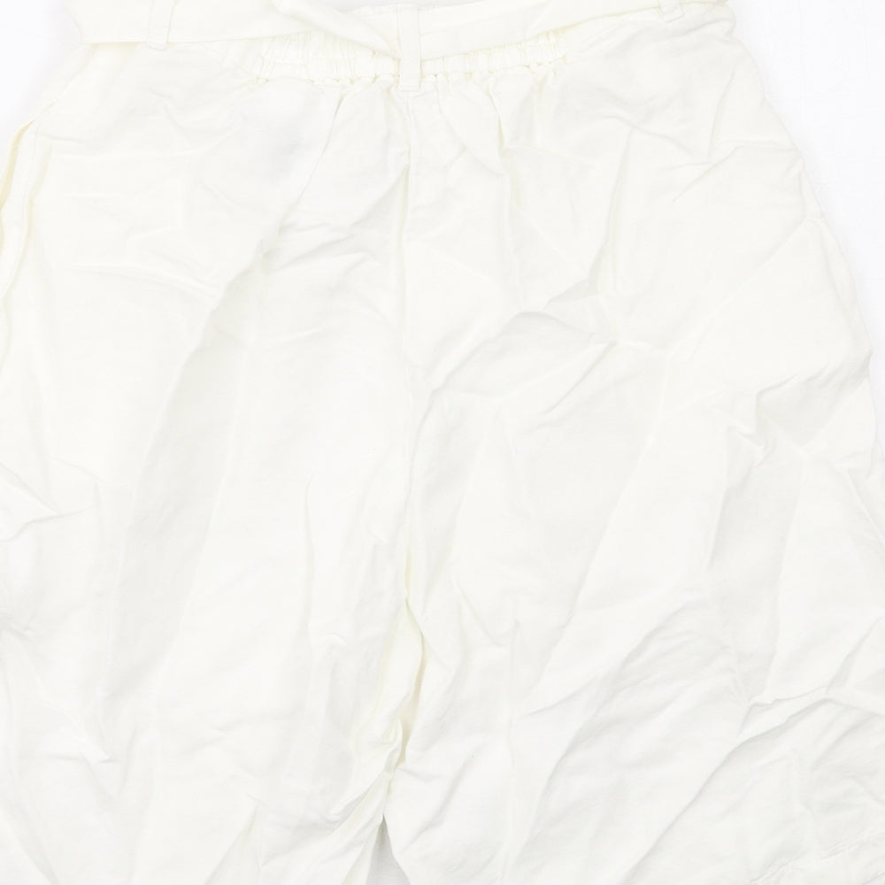 Marks and Spencer Womens Ivory Linen Paperbag Shorts Size 8 L11 in Regular Zip