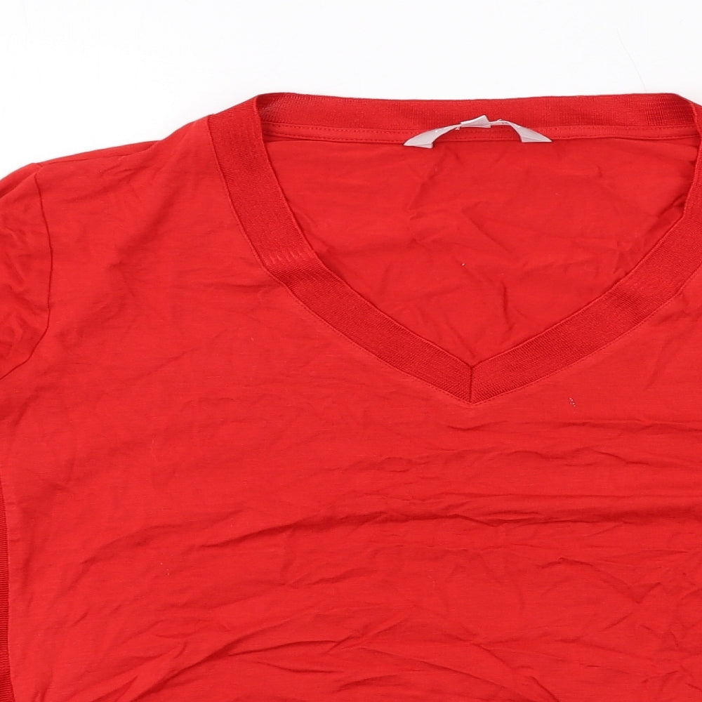 Red Herring Womens Red Viscose Basic T-Shirt Size 12 V-Neck
