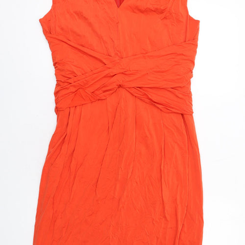 Per Una Womens Orange Cupro Shift Size 16 V-Neck Zip